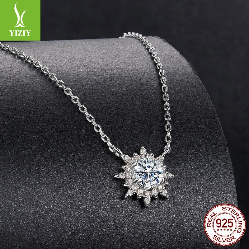 Bright Mozzarella Diamond Sun Necklace Collarbone Chain S925 Sterling Silver Luxury High-End Necklace