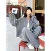 Spring/Autumn Casual Cardigan Set - Large Size - Loose Plaid Suit for Women