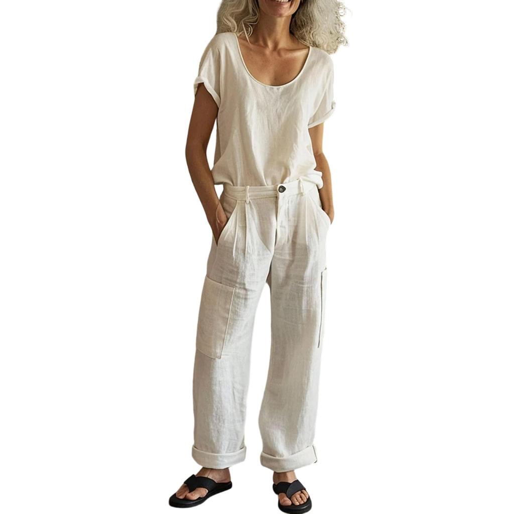 2 Piece Pants Sets For Women Cotton Linen Beach Travel Vacation Loose Outfits