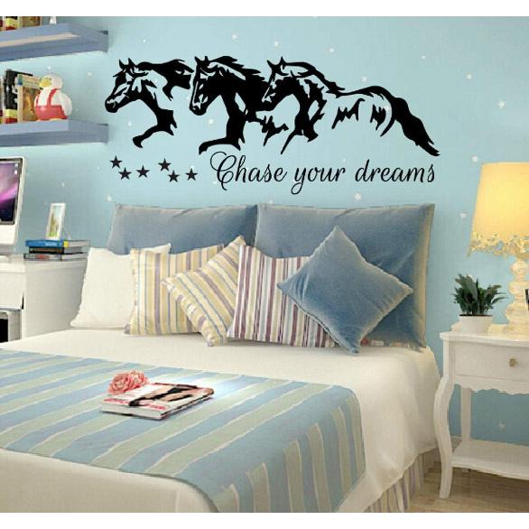 Diuangfoong Chase Your Dreams W Horses and Stars Decal Wall Vinyl Sticker Kids Room Nighttime Barrel Racing Paint Horses Running Nursery Art Gift