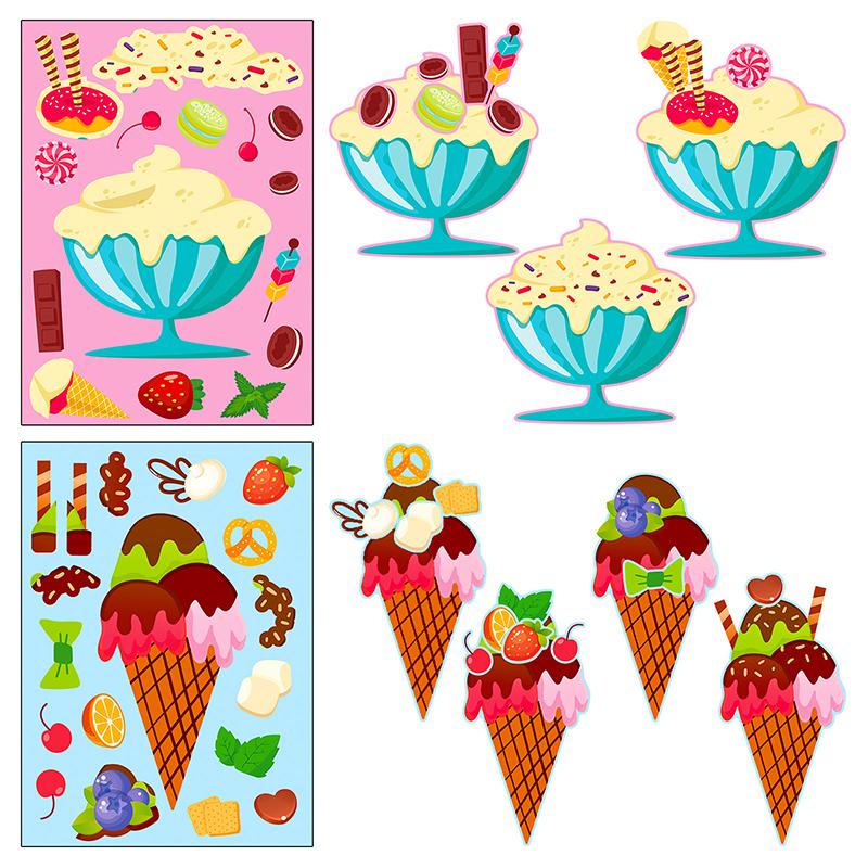 6pcs/set Scrapbook Stickers Make Ice Cream Sticker Sheets Children Handmade Sticker DIY Cartoon Puzzle Stickers Kids Gifts TMZ