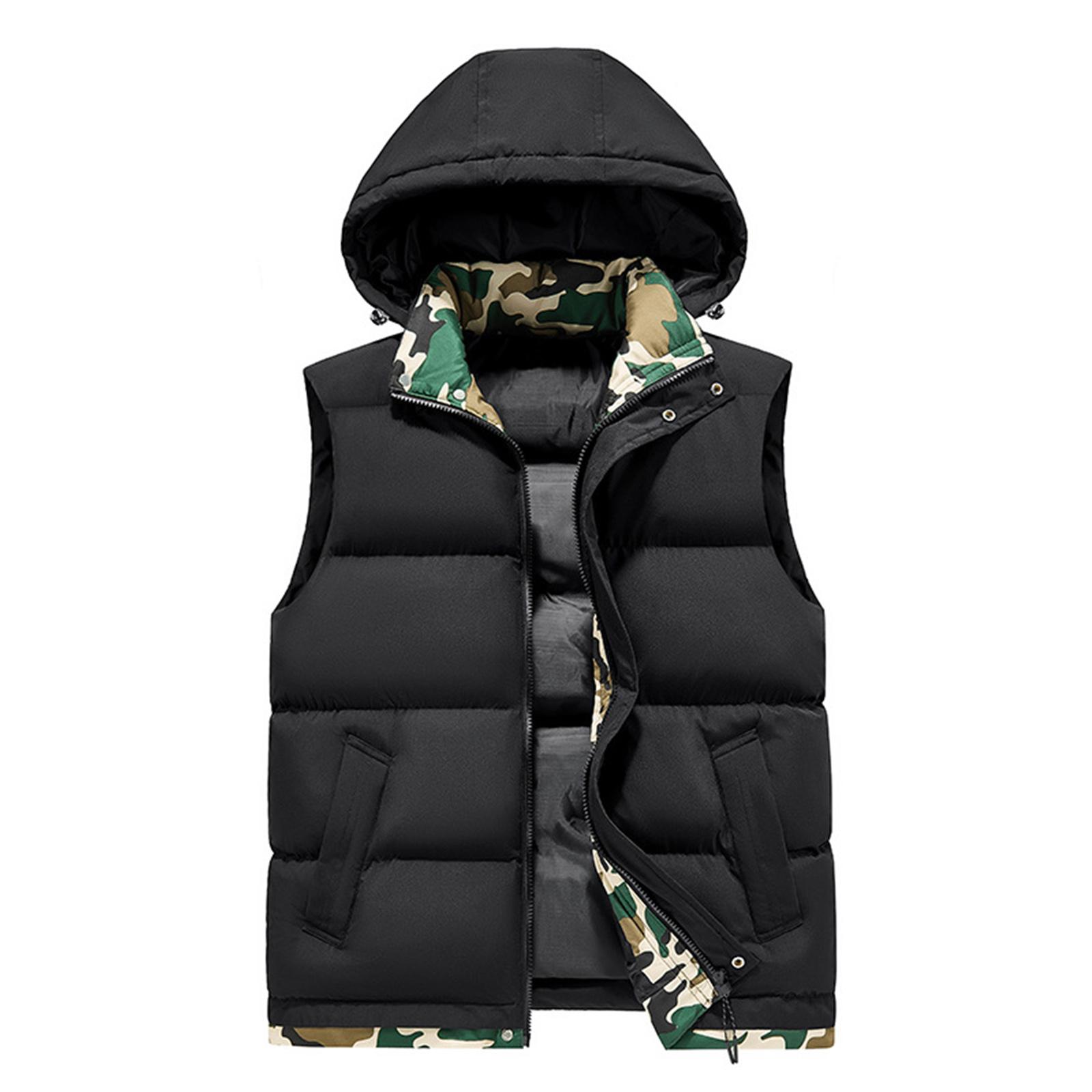 

Men s Casual Solid Color Inner Camouflage, Cotton Thickened Windproof Vest, Men s Stand-up Collar Hooded Sleeveless Vest Jacket XL чёрный