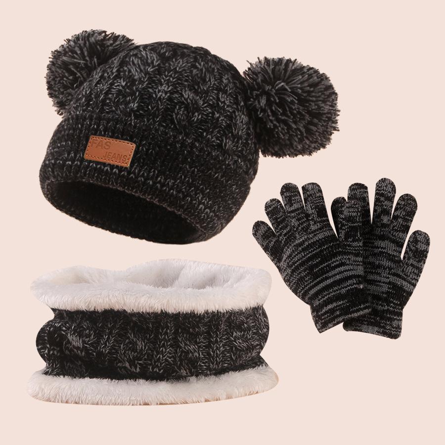 3pc3-12Y Children's Cap, Scarf, Gloves, Autumn and Winter Three-piece Set, Warm and Fluffy Scarf, Mixed-color Cap