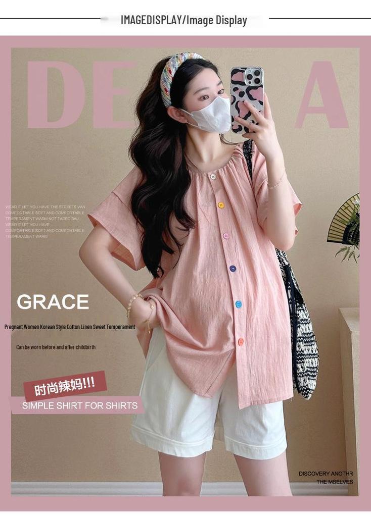 2026 Korean Puff Sleeve Doll Shirt & Belly Support Shorts Set