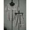 Men's Set Letter Leopard Printed Men's T-shirt and Shorts 2 Piece Set Summer Casual Outdoor Men's and Women's Outfit Clothing
