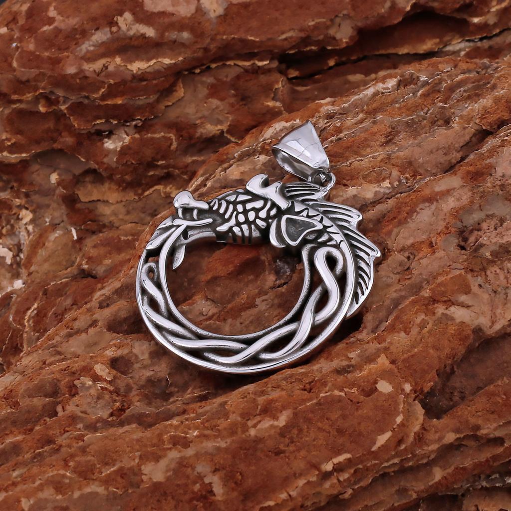 Stainless Steel Unique Vikings Dragon Ouroboros Necklace Men Punk Hip Hop Nordic Mythology Snake Self-devourer Amulet Jewelry
