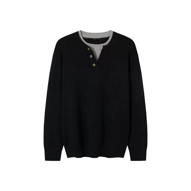 Men s Retro Henry Collar Polo Knit Sweater - Warm Autumn/Winter Pullover XL