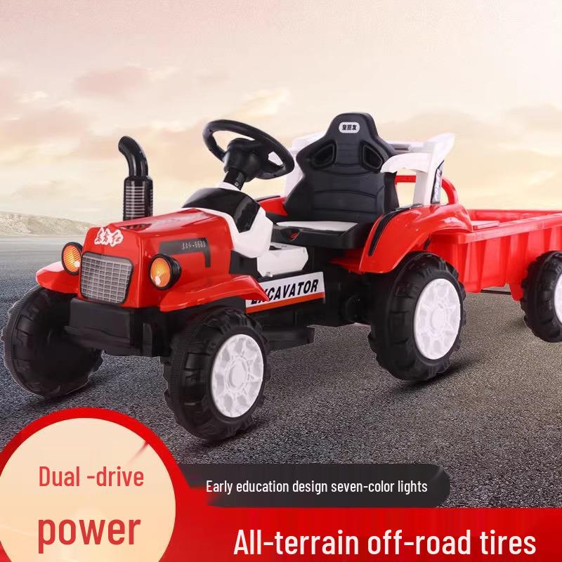 

Большой электрический детский трактор-каталка с ковшом, четырехколесный, двухместный