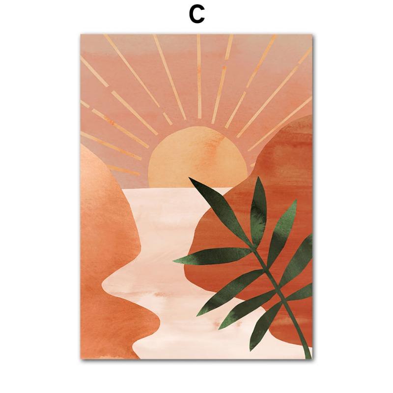 Boho Abstract Sun Vase Leaf Wall Art Canvas Painting Nordic Abstract Posters And Prints Pictures for Living Room Interior Decor