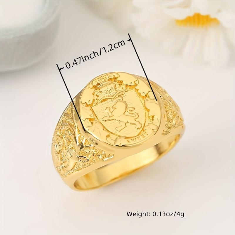Men's Elegant Crown & Lion Shield Emblem Ring - Golden Plated Royal Seal Design, Intricate Detailing, Durable Statement for Casual & Formal Wear, Form