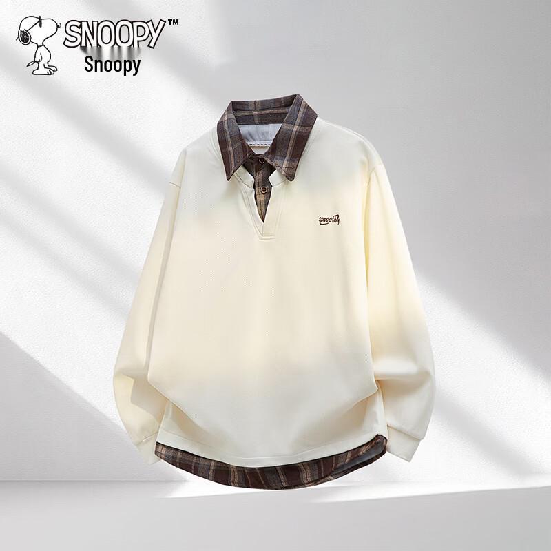 Snoopy Men's Faux Two-Piece Long Sleeve Polo Collar Sweatshirt
