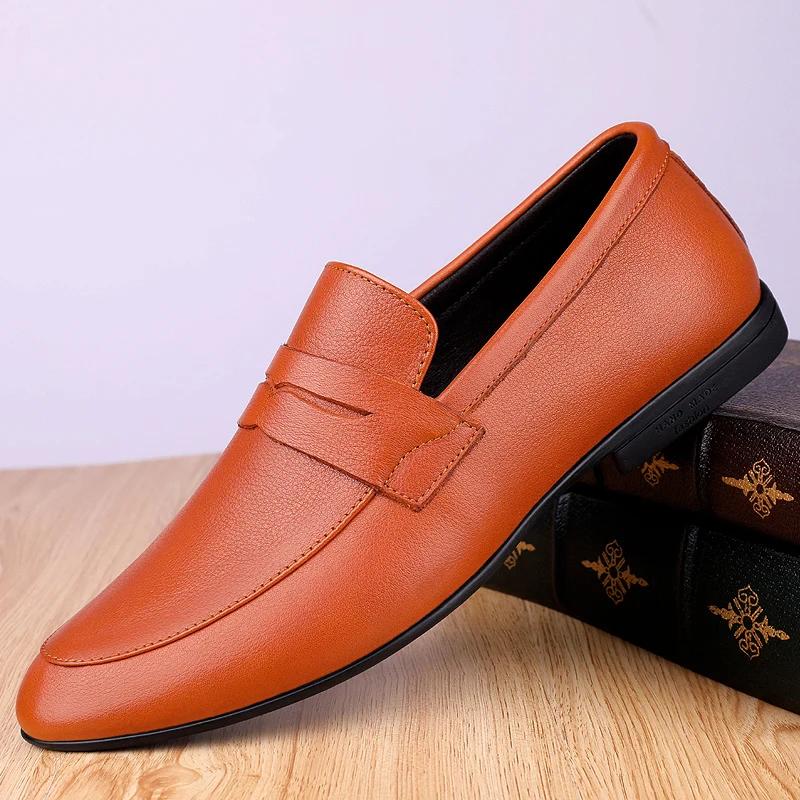 

Модные мужские туфли из натуральной кожи, повседневные дышащие мокасины, удобные плоские мужские туфли, обувь для отдыха на природе 10 светло-коричневого