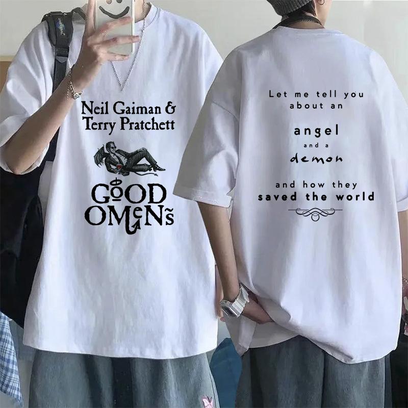 Lustige EU-Größen T-Shirts für Männer Good Omens Cartoon T-Shirt Harajuku T-Shirt Das Ende war nur der Anfang Grafik-Tee Tops Streetwear