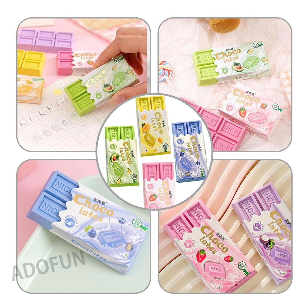 Erasers for Elementary School Students of Chocolate Erasers and Popular School Office Junior High School Students Random Colors [Set 4] - Clean, Cute,