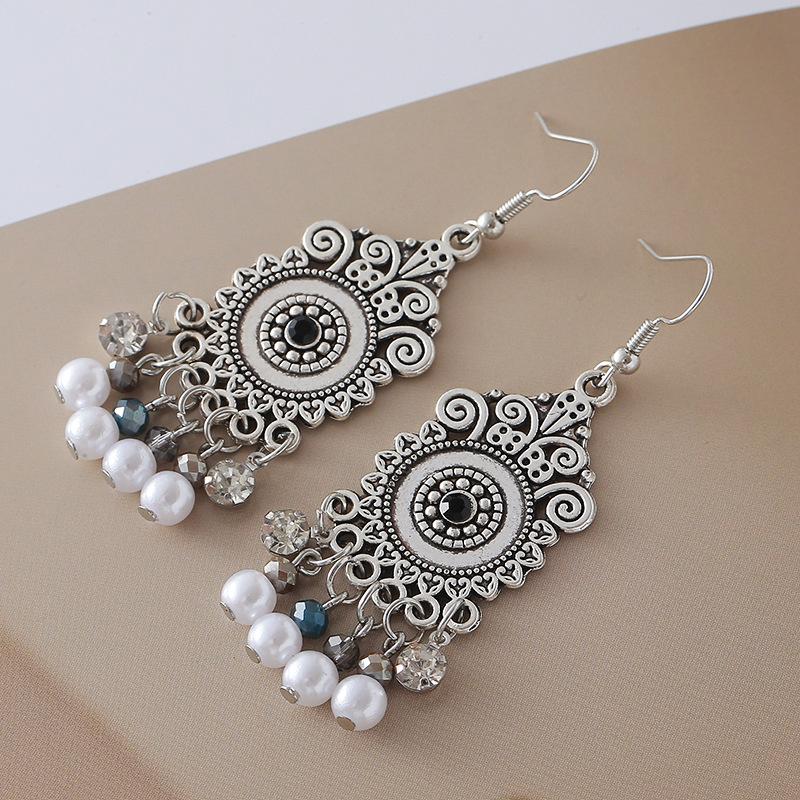 

Exquisite Bohemian Antique Silver Tassel Earrings: Ethnic Circular Carved Design Circular серебряный