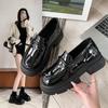Black Loafers Women's Autumn One-pedal Women's Shoes Small Platform Single Shoes British Style Small Leather Shoes