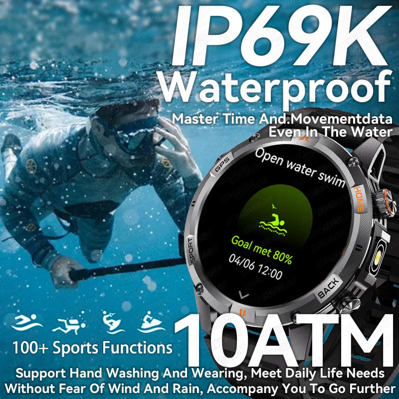 Military GPS Smart Watch for Men with Compass Flashlight 10ATM Waterproof Smartwatch Activity Tracker Multiple Sport Watch
