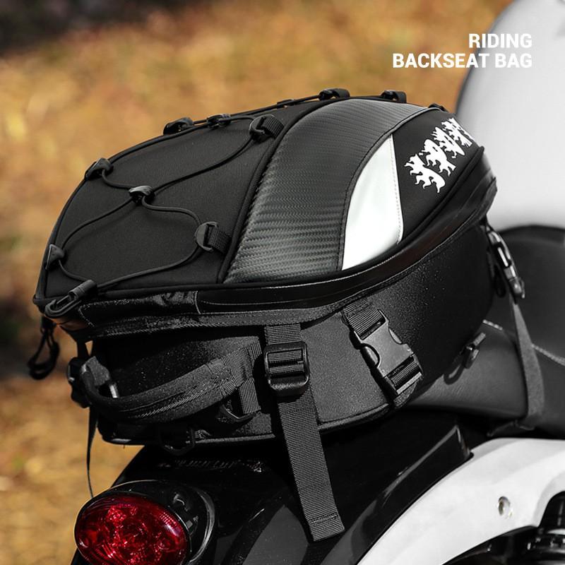 Motorcycle Rear Seat Bag Waterproof Storage Pannier Riders Large Capacity Helmet Compatible Nylon Tail Black