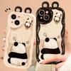 Simple Couples Cartoon Cute 3D Doll Panda Soft Phone Case for iPhone 13 12 Mini 15 14 11 Pro Max 7 8 6 Plus SE   Cover