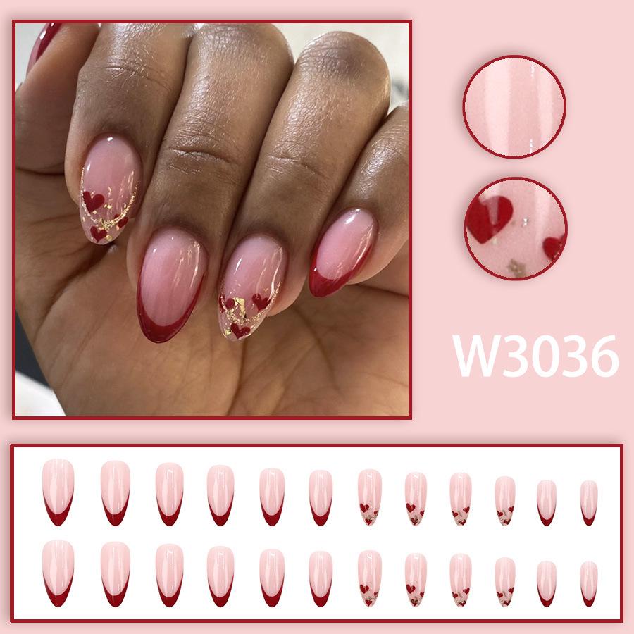 European & American French Heart Glitter Nails - Stylish, High-End Solid Color Design