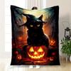 Halloween Black Cat with Jack O' Lanterns PrintBlanket Flannel Throw Blanket for Sofa, Bed, Travel, Camping, Office, Couch, Chair