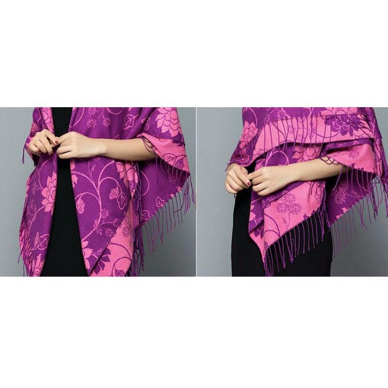 Women S Vintage Ethnic Floral Faux Cashmere Scarf Warm Large Shawl