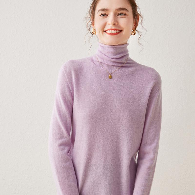 

Women’s Cashmere Pile Collar Sweater - High Collar, Knitted, Loose Fit, Slim Inner Layer L