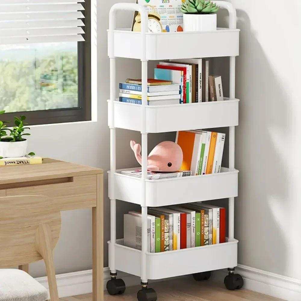 Mobile Bookshelf Kitchen Organizer Cart with Wheels Storage Trolley Multi-Layer Bathroom Shelves Household Snacks Storage Rack