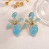 Marbled Enamel Flower Earrings with Polished Gold Trim Lovely Chic Design for Wedding Prom Party Gift for Her