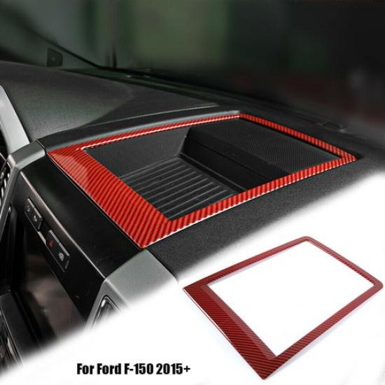 Red Carbon Console Dashboard Storage Box Frame Cover Trim For Ford F-150 2015-20