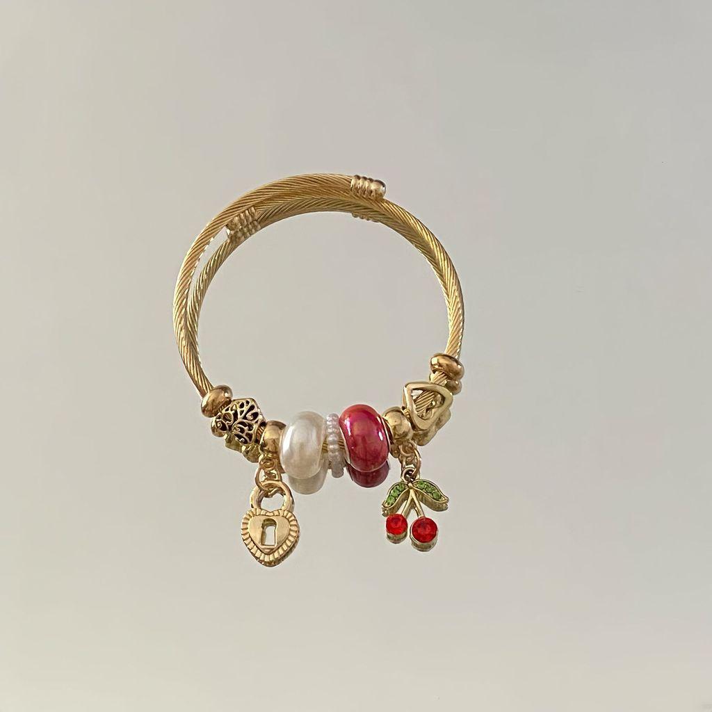 Fresh Strawberry Cherry Adjustable Bracelets With Rhinestone Accents For Women