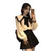 Women's Pleated Skirt & Doll Collar Knit Shirt Set - Spring/Autumn Korean College Style, Petite & Sweet