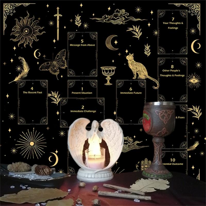 Practical Foldable Night Theme Tarots Cloth Easy To Clean Velvets Divination Mat Fabric Texture for Spiritual Practices