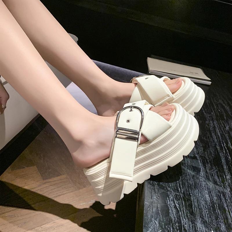 Fashion 8CM Fashion Buckle Wedge Sandals Women Outdoor Casual Platform Slippers Woman Non-Slip Sandalias Mujer Versatile Zapatos Mujer