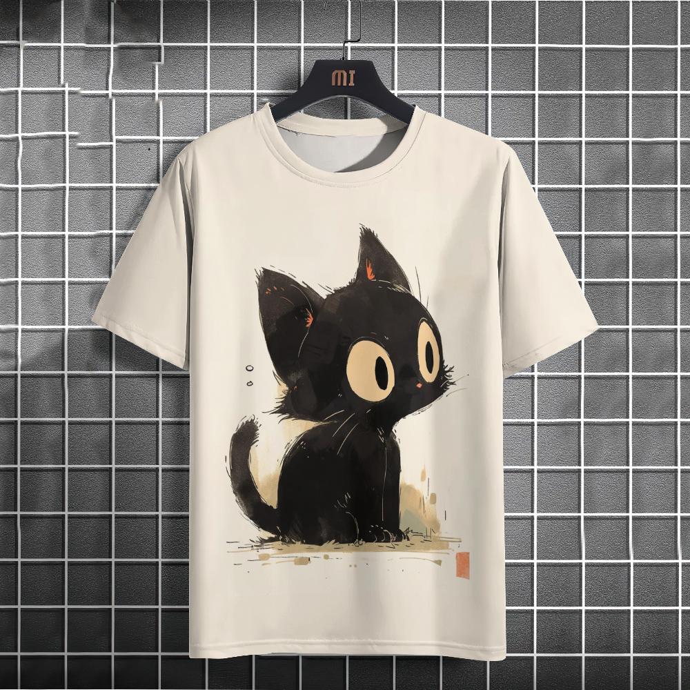 Fashion Summer Animal Cute Cat 3D Print T-Shirts Streetwear Men Casual Oversized O-Neck Short Sleeved T Shirt Tops Clothing