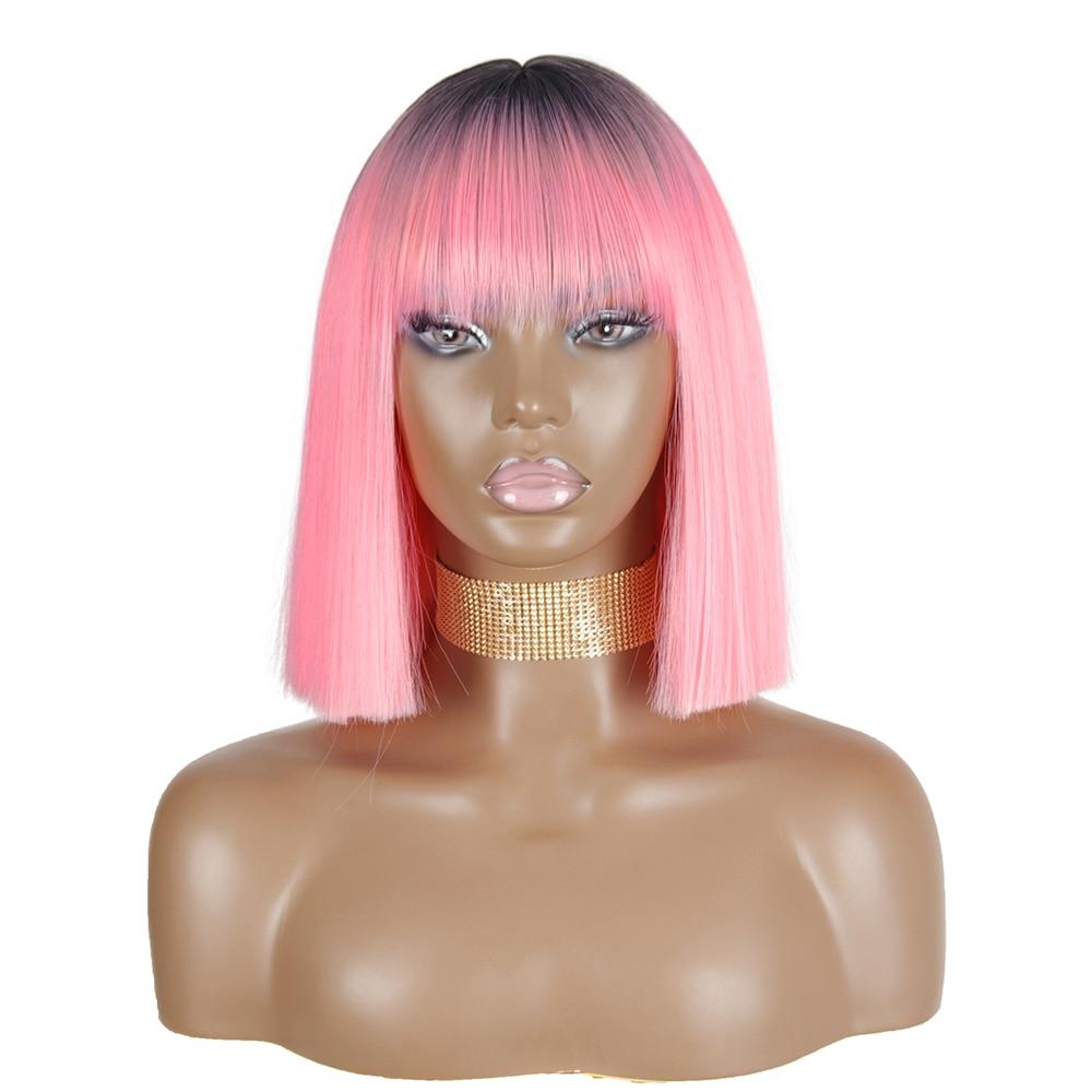 MISSQUEEN Orange kurze Bob-Perücke, gerade, Pony, synthetische Perücke, Schwarz, Rot, für Damen, täglicher Gebrauch, Hochtemperaturfasern