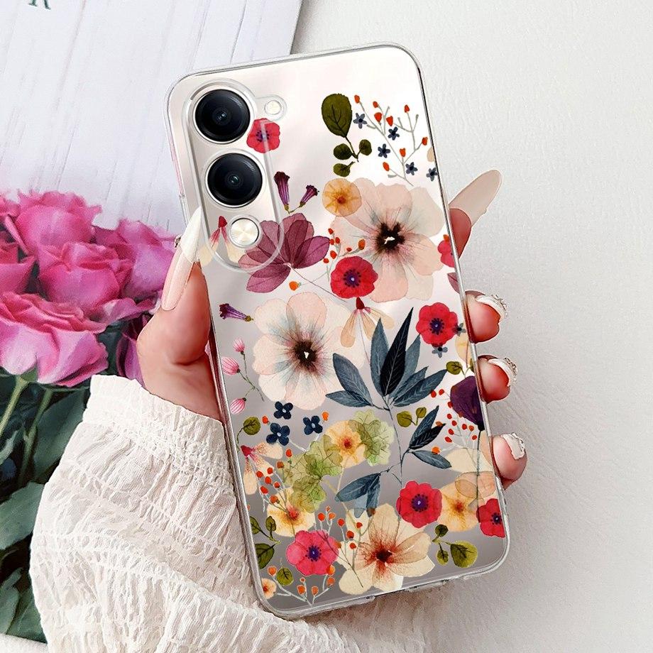 

For Vivo Y29s Y29 4G 5G / Vivo Y04 4G Back Cover Girly Fashion Flower Butterfly Painting Case Soft TPU Clear Slim Silicone Funda Vivo Y04 4G