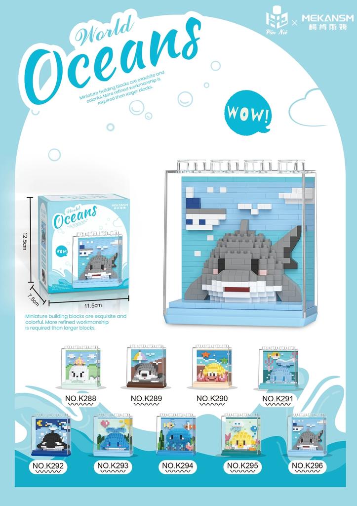 Marine Animals Dolphin Orca Jellyfish Shark Sea Lion Otter Hermit Crab Construction Blocks Kit Blocks Model Plaything