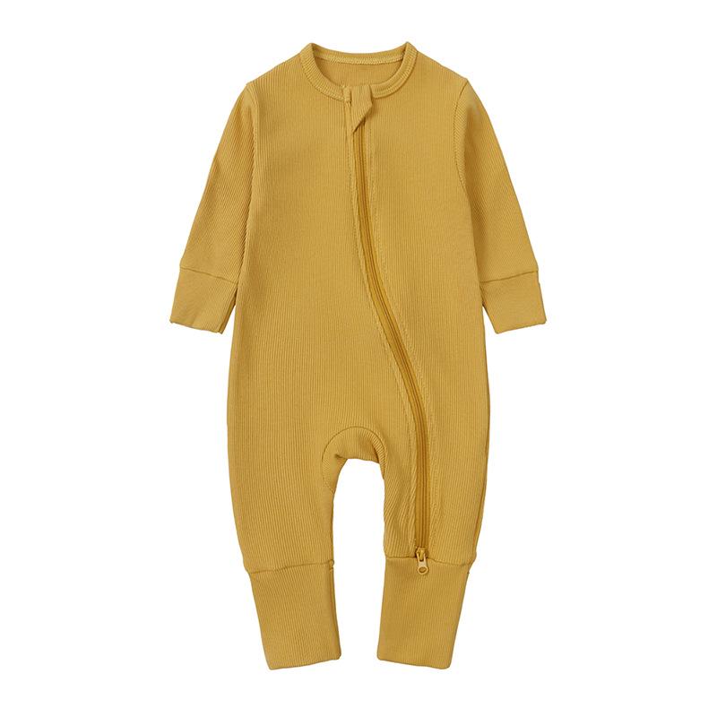 Newborn Autumn Wear Bodysuit: Long Sleeve, Mittens & Foot Cover, 0-24 Months, Solid Ribbed.