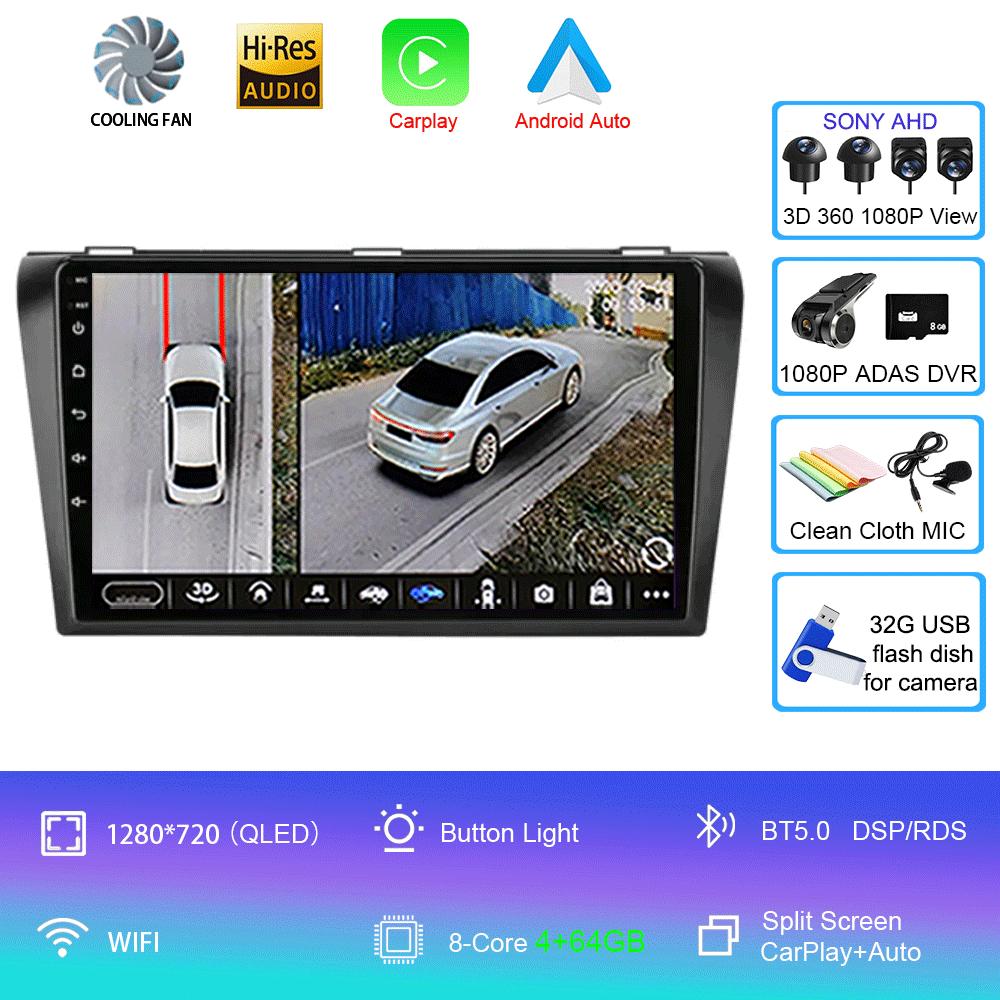 Android 14 Video Player Car Radio For Mazda 3 2004 -2009 2din with BOSE Multimedia Player Carplay Stereo GPS Head Unit