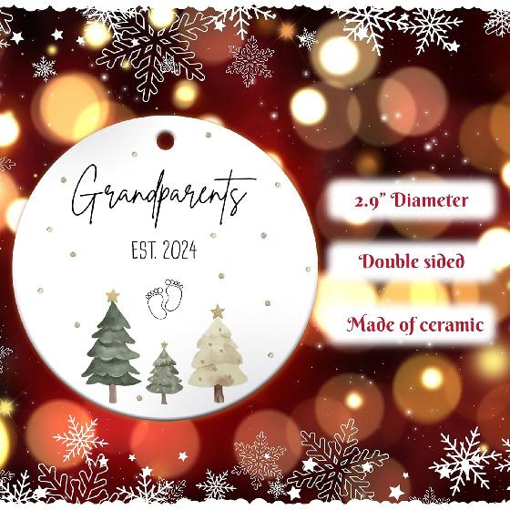 Grandparent Est. 2024 Christmas Ornaments, Grandparent To Be Ornaments for Christmas Tree, New Grandparent Gifts, 2024 Christmas Ornaments, Ceramic