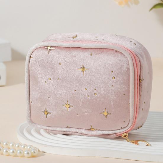 Velvet Small Cosmetic Case Women Travel Makeup Bag Star Pattern Cosmetic Bag Zippered Pouch for Lipstick Sanitary Napkin Storage