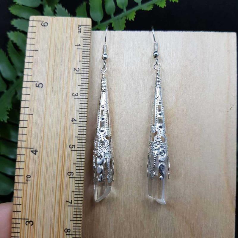 Retro Silver Color Filigree Long Crystal Dangle Earrings for Women Halloween Fantasy Elf Witchy Fairy Cosplay Jewelry Party Gift