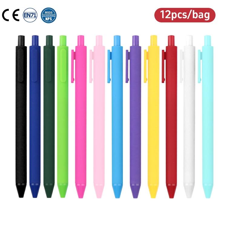 12-Piece Set of Solid Color Ballpoint Pens Fast Shipping Custom Logo on Plastic Pens Promotional Offer