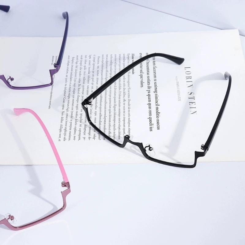 Y2K Cadru Ochelari Anime Japonez Pătrat Mic Cosplay Roșu Ochelari Jumătate Cadru Fără Lentile Ochelari de Vedere Rectangulari Metalici