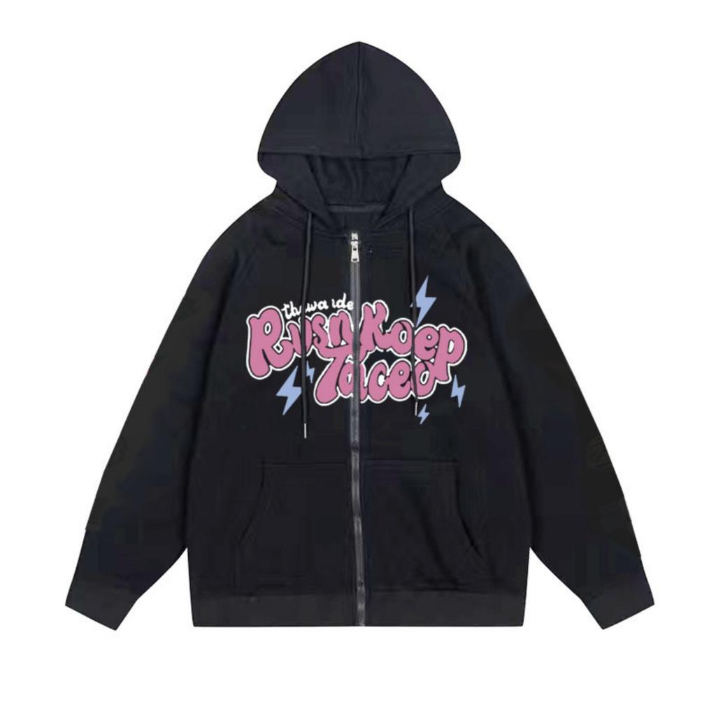 Men's And Women's Casual -color Zipper Hoodie, Men's Trendy Letter-printed Hoodie Jacket
