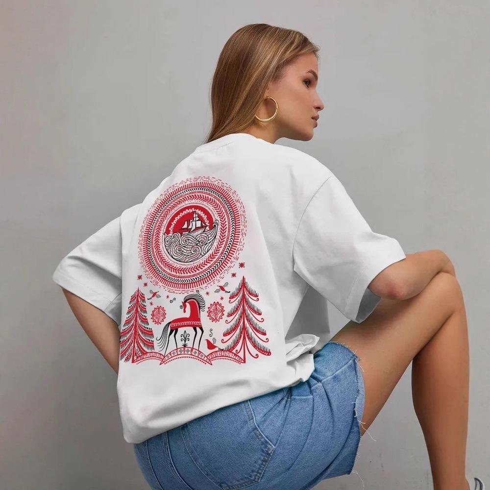 Retro Print 100% Cotton Short Sleeve T-Shirt - Hong Kong Style, Loose Fit, Early Autumn