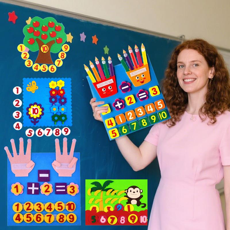 Felt Learning Board Children Educational DIY Toys Addition Subtraction Finger Arithmetic Teaching Enlightenment Board Montessori