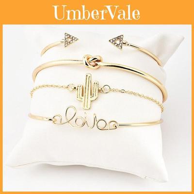 Vintage Kaktusknoten 4-teiliges Armbandset Dreieck Diamantarmband
