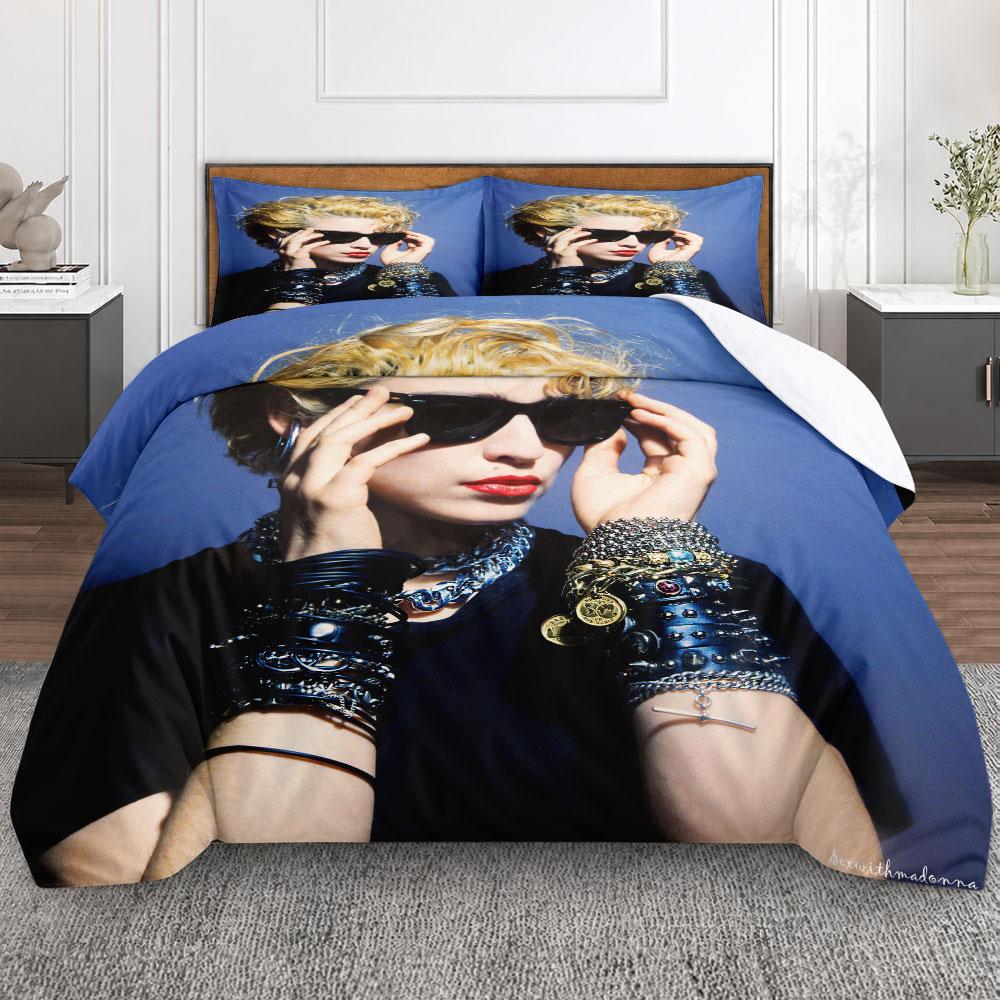 Modern Madonna Vintage Pop Star Portrait Blue 3-Piece Bedding Set, Easy Care Duvet Cover Set, Complete Bedding Set with Pillowcases